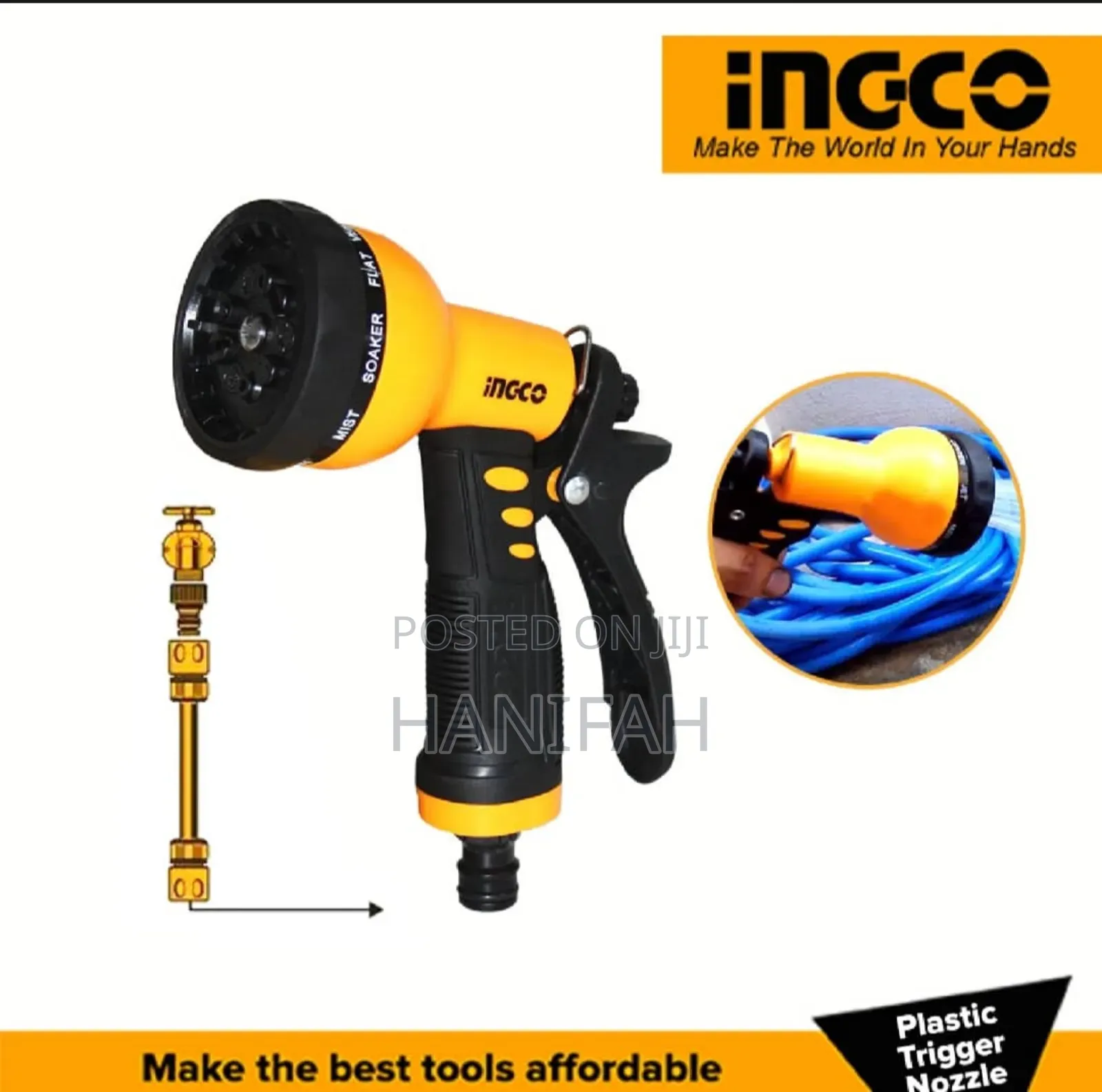INGCO Plastic Trigger Nozzle Adjustable 9 Pattern Way Spray