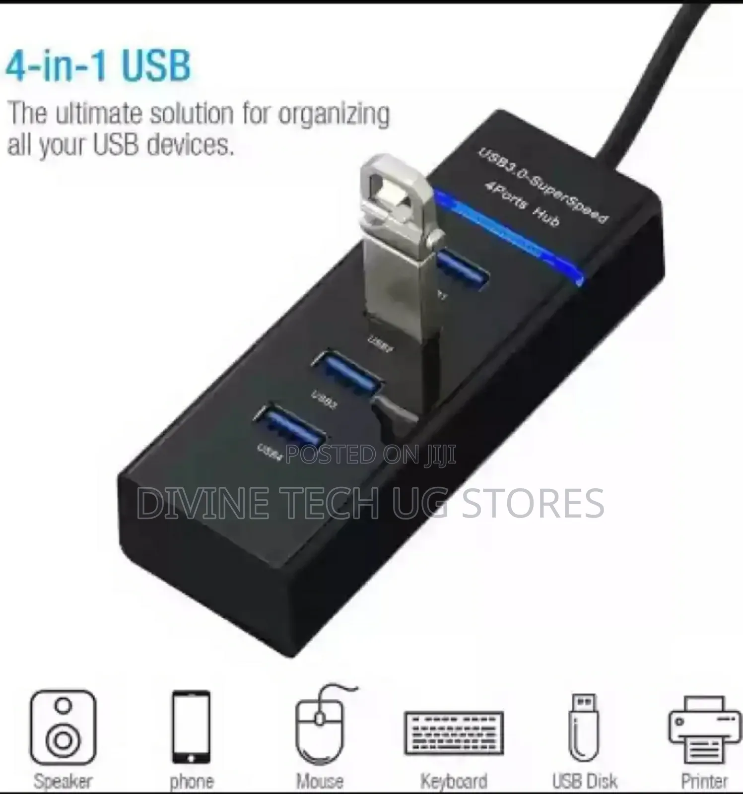 Hub 3.0 Super Speed 4ports Usb Hub-With Power (Black