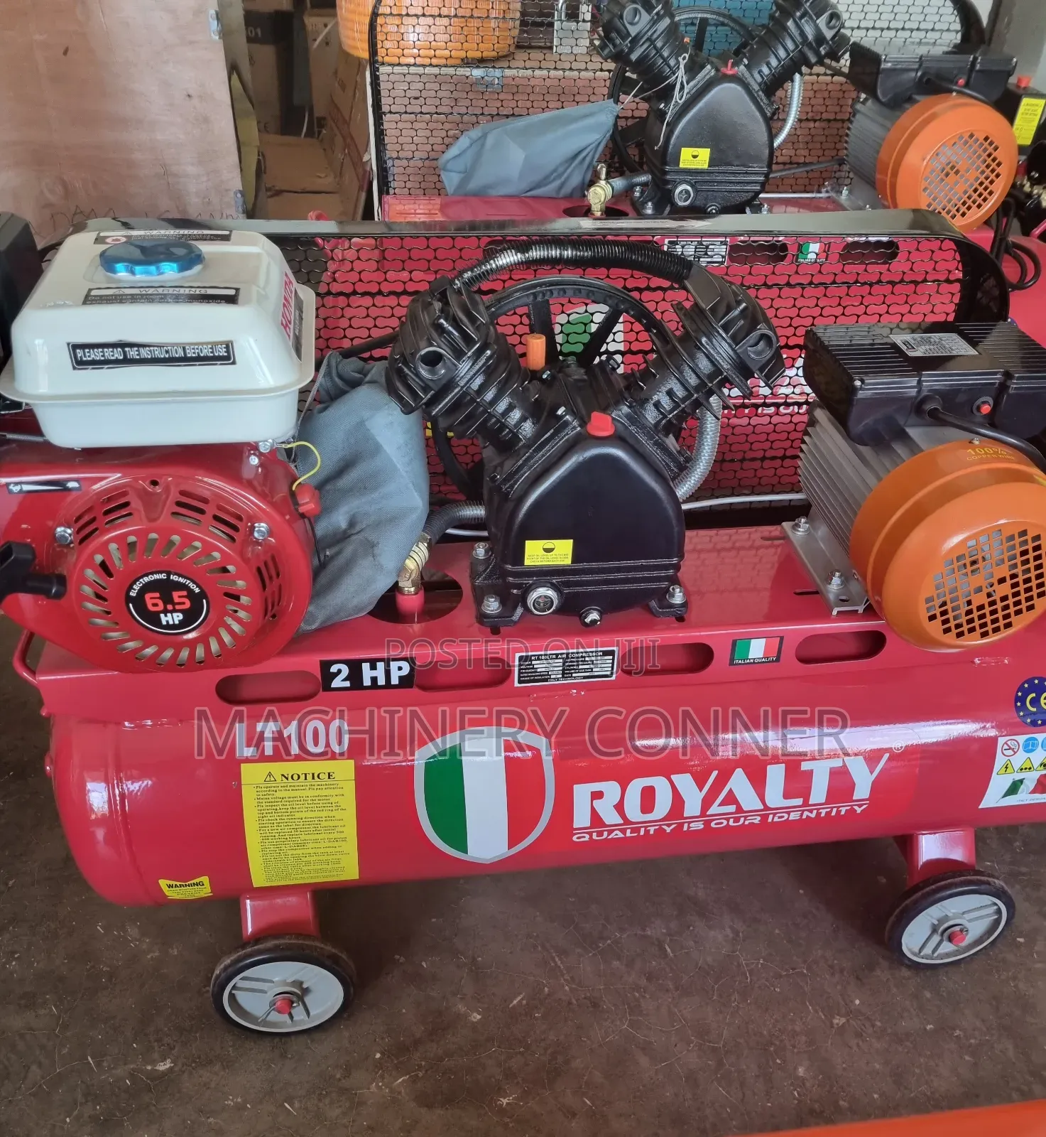 Compressor 100ltrs Royalty Both Electric and Petrol