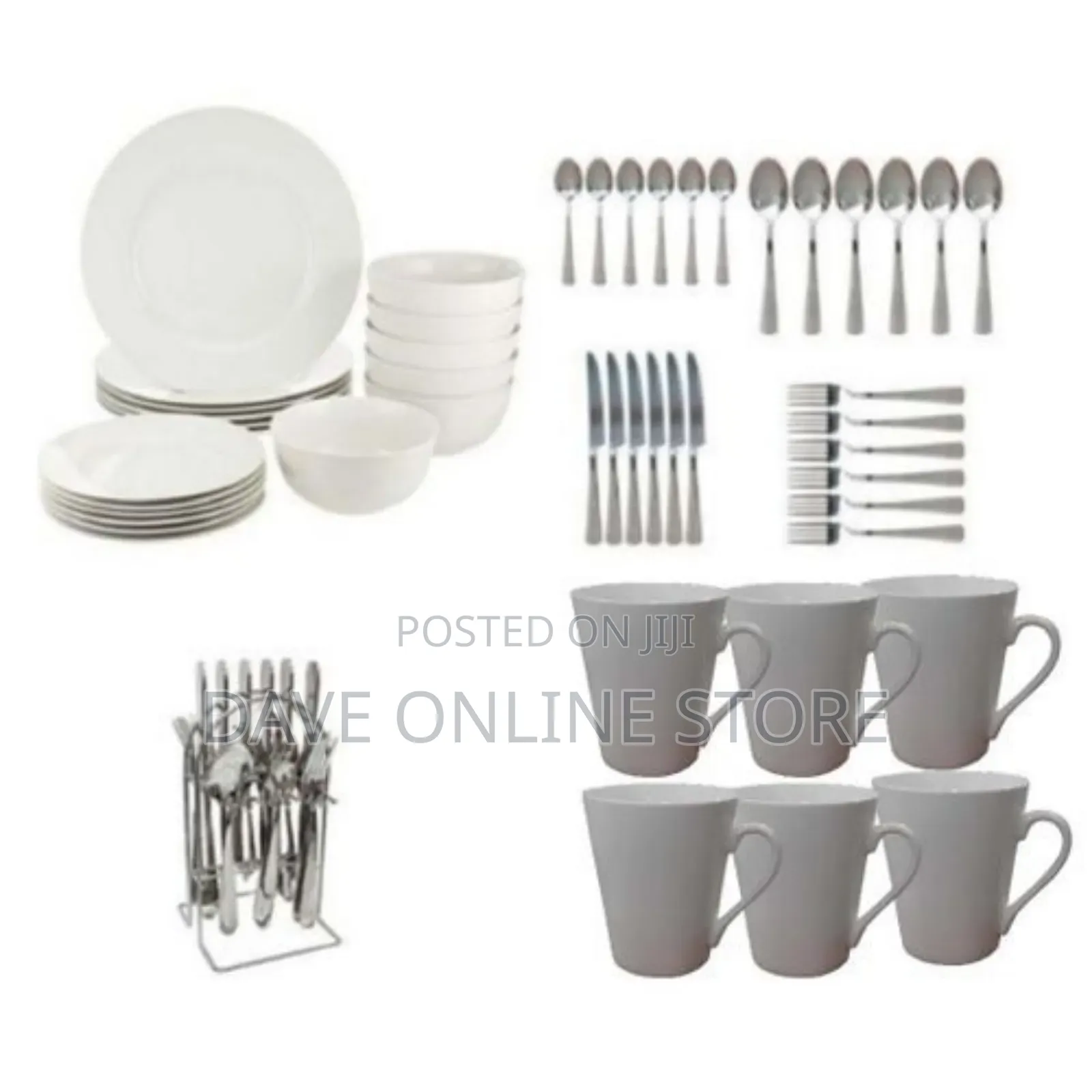 Dinner Set 49pcs Ceramic Dinner Set -White Silver