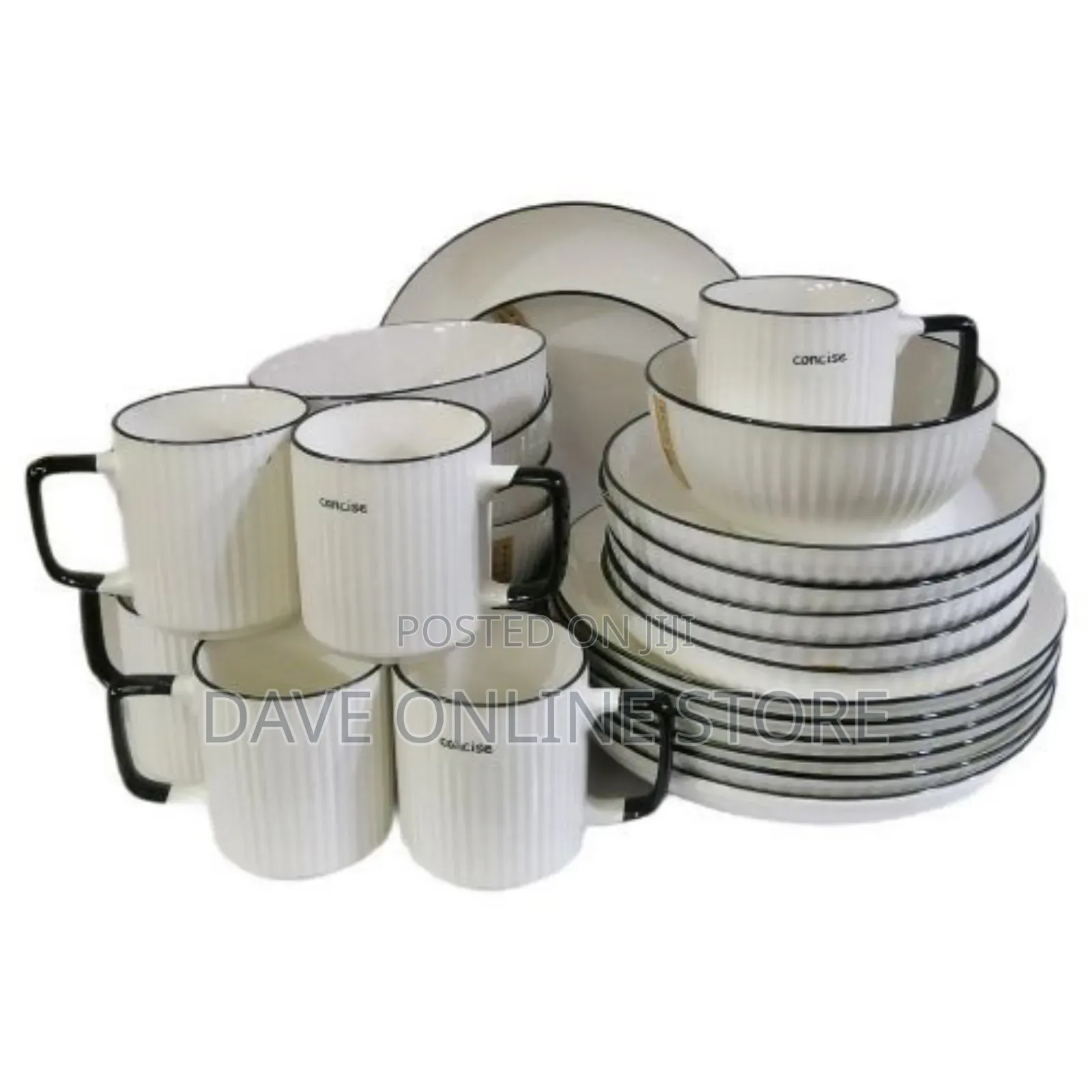 24pcs of Black Line Design Plates Bowls Cups Dinner Set -