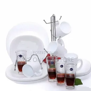 Luminarc 16 Piece Plain Design Plates, Cups, Glasses, Bowls