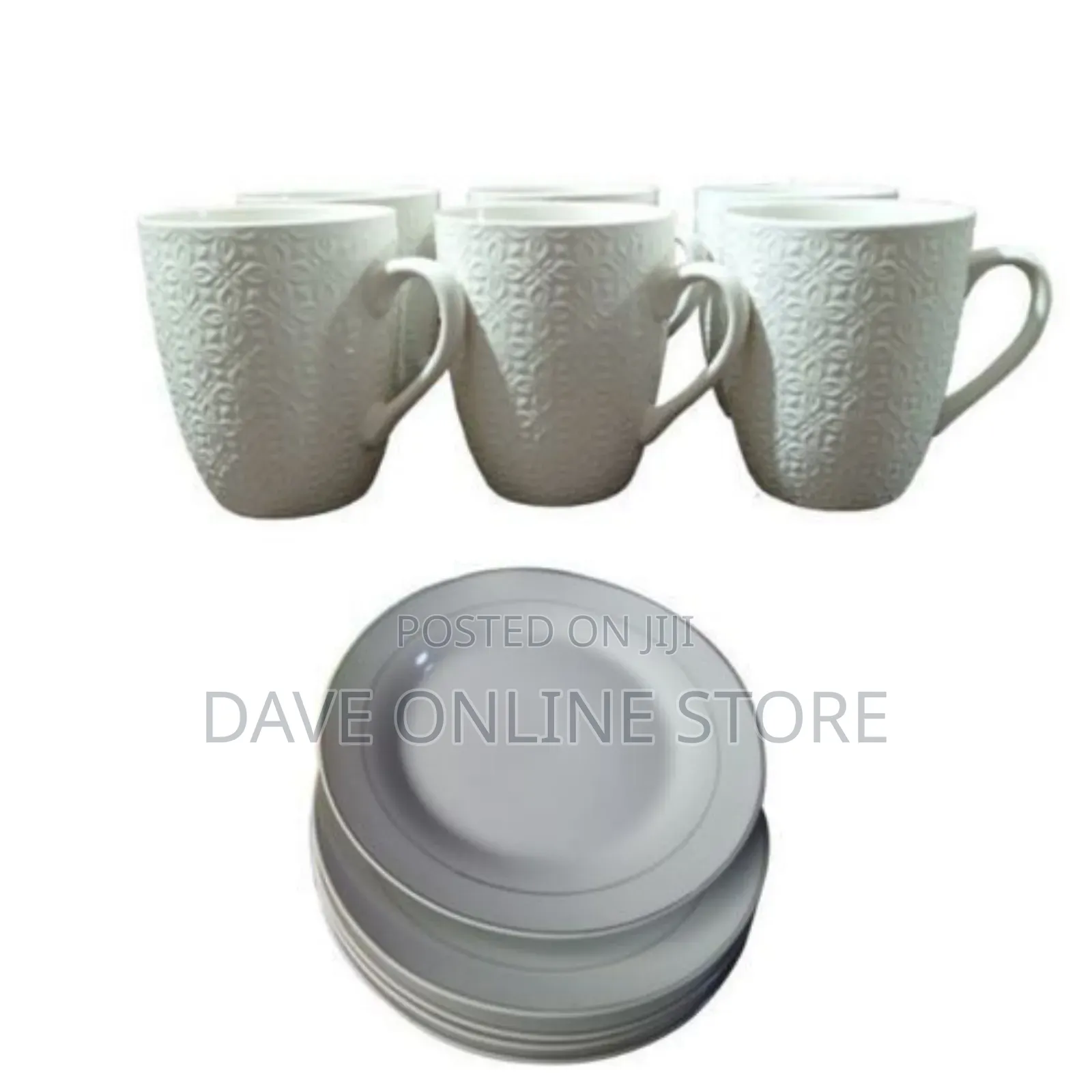 Generic Xim Set of Ceramic Dinner Plates and Cups –White