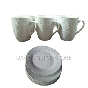 Generic Xim Set of Ceramic Dinner Plates and Cups –White