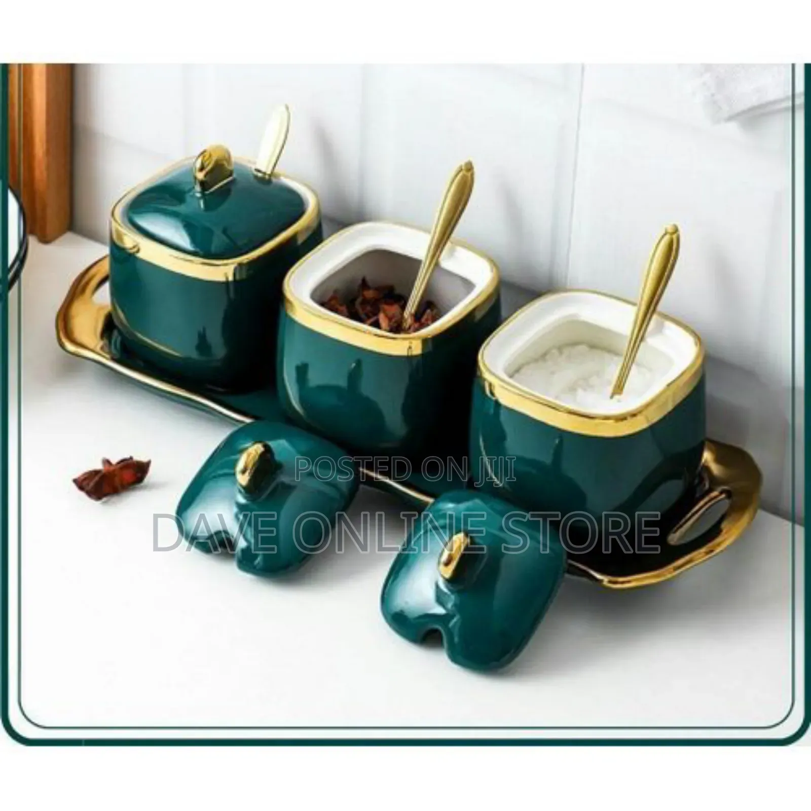 Ceramic Condiment 3 Pieces Spices Sugar Bowl Set-Multicolour