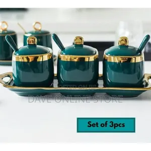 Ceramic Condiment 3 Pieces Spices Sugar Bowl Set-Multicolour
