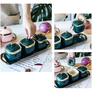 Ceramic Condiment 3 Pieces Spices Sugar Bowl Set-Multicolour