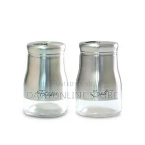 2 Pc Steel and Glass Pepper and Salt Shaker Set-Silver