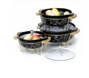 3pcs Ceramic Food Warmer Chafing Dish Casseroles