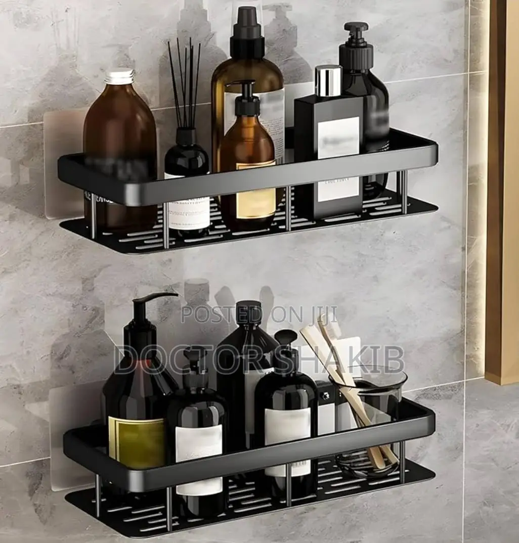 2-Tier Bathroom Floating Self Adhesive Shelves-Black