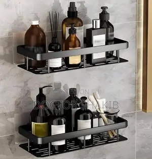 2-Tier Bathroom Floating Self Adhesive Shelves-Black