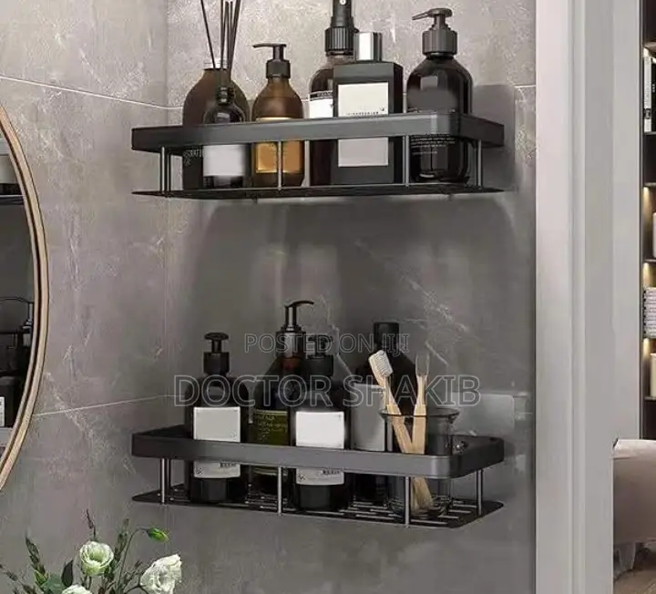 2-Tier Bathroom Floating Self Adhesive Shelves-Black