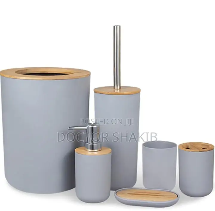 Bathroom Set of 6pcs Bamboo Bathroom Accessories