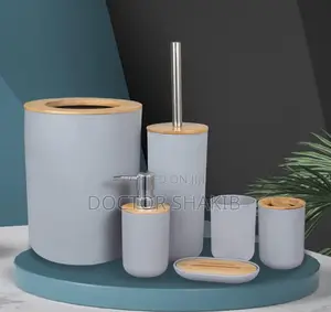 Bathroom Set of 6pcs Bamboo Bathroom Accessories