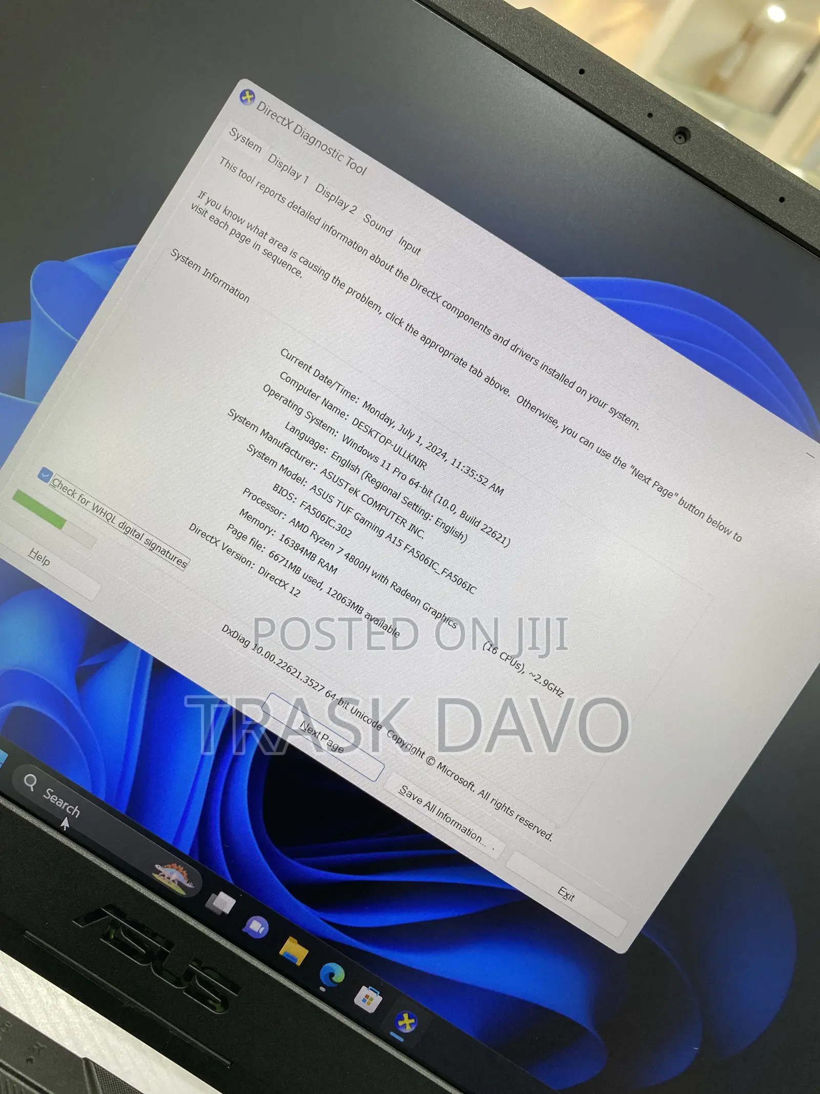 Laptop Asus TUF Gaming A15 16GB Intel Core I5 SSD 512GB
