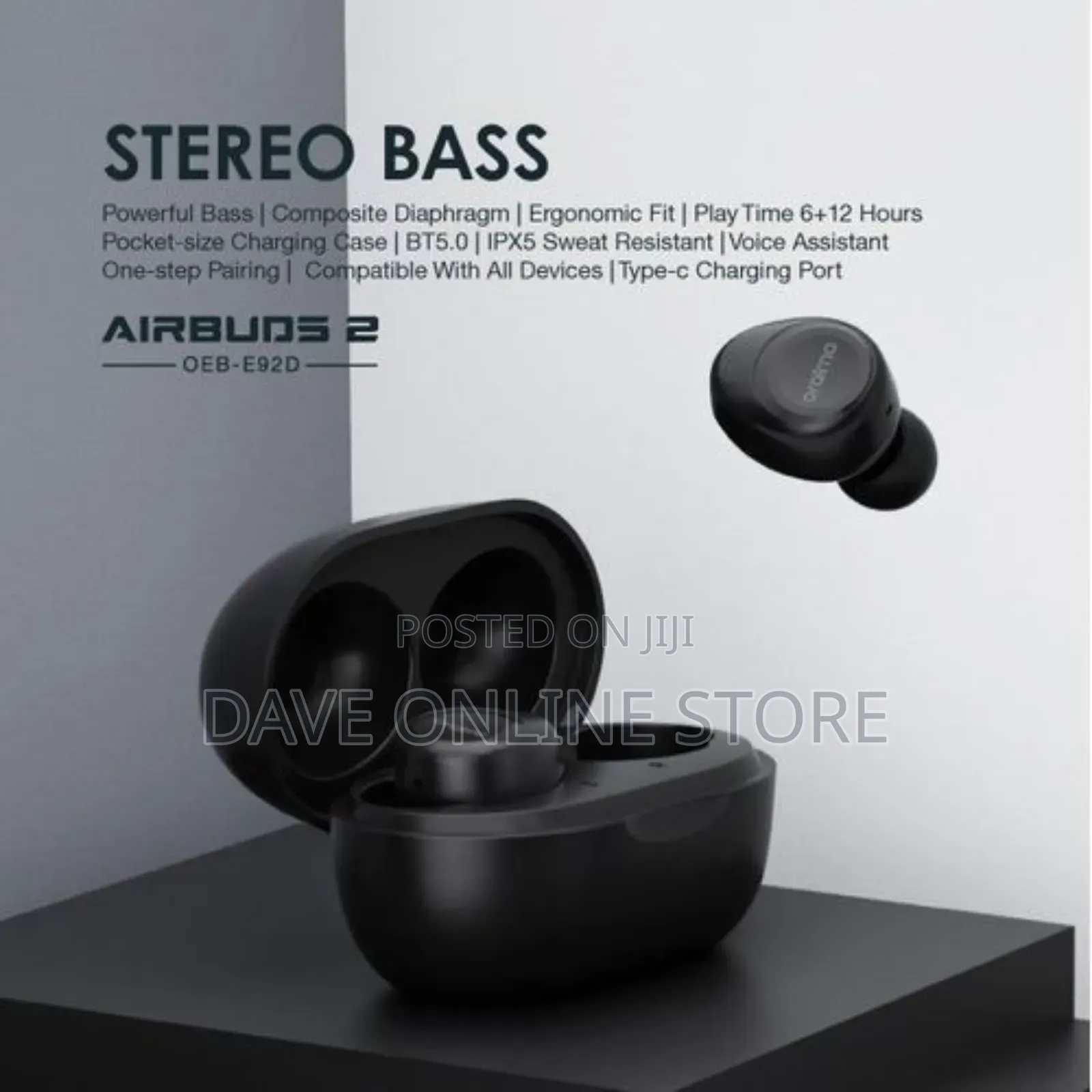 Oraimo Airbuds 2 TWS True Wireless Stereo Earbuds-Black