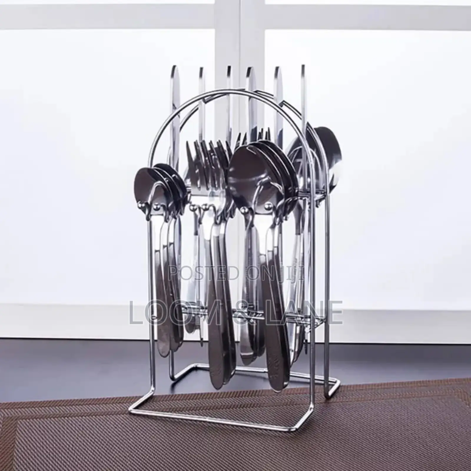 24pcs Stainless Steel Cutlery Set With Stand Silver