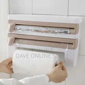 4 in 1 Cling Film, Paper Towel Foil Cutter, Holder, Cream.