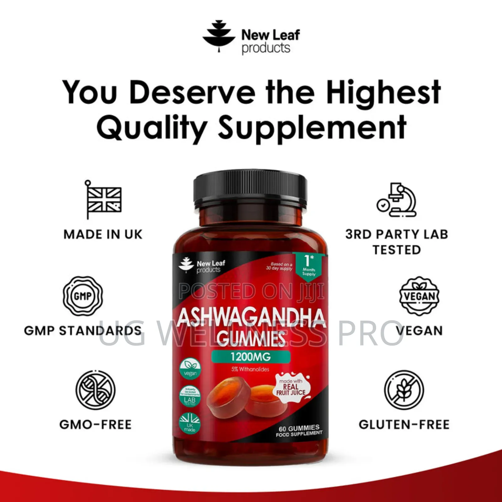 New Leaf Ashwagandha Gummies 1200mg – High Strength 30 Serv