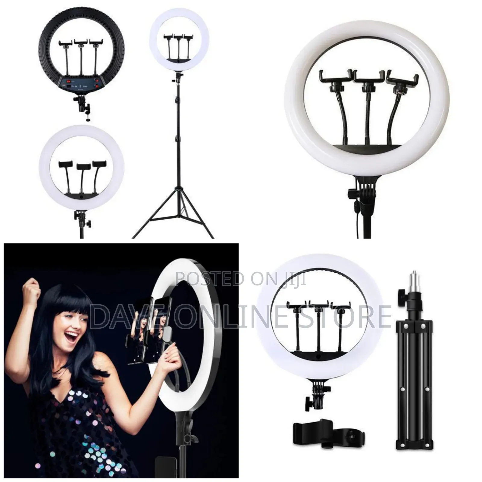 18 Inch Bright LED Ring Light With 3 Colors - Black