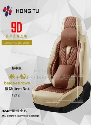 Cream and Brown Seat Covers With Back Pillow
