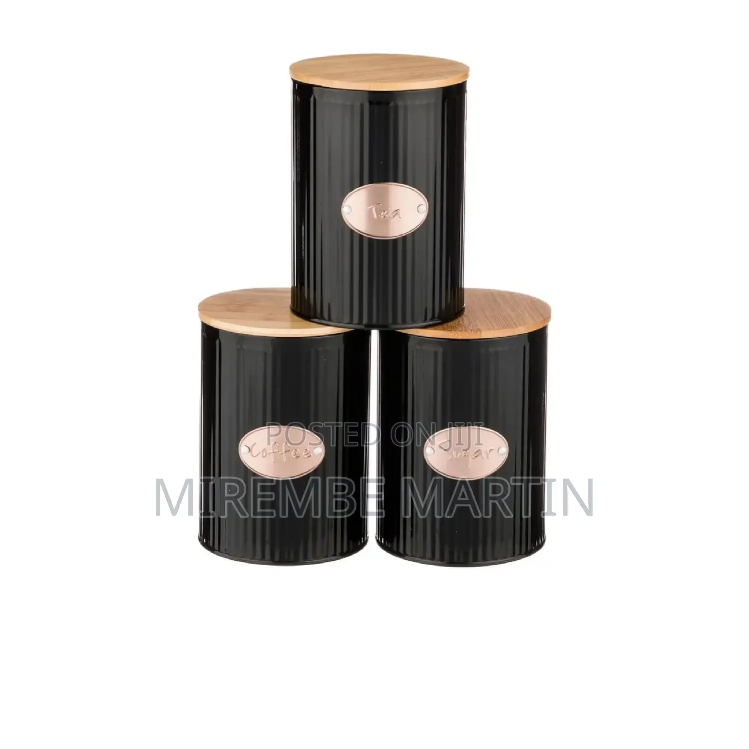 3pcs Black Tea, Coffee, Sugar Canisters With Bread Box.