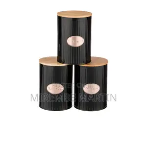 3pcs Black Tea, Coffee, Sugar Canisters With Bread Box.