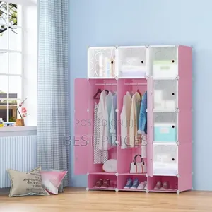 3 Columns Plastic Wardrobe Black and Pink