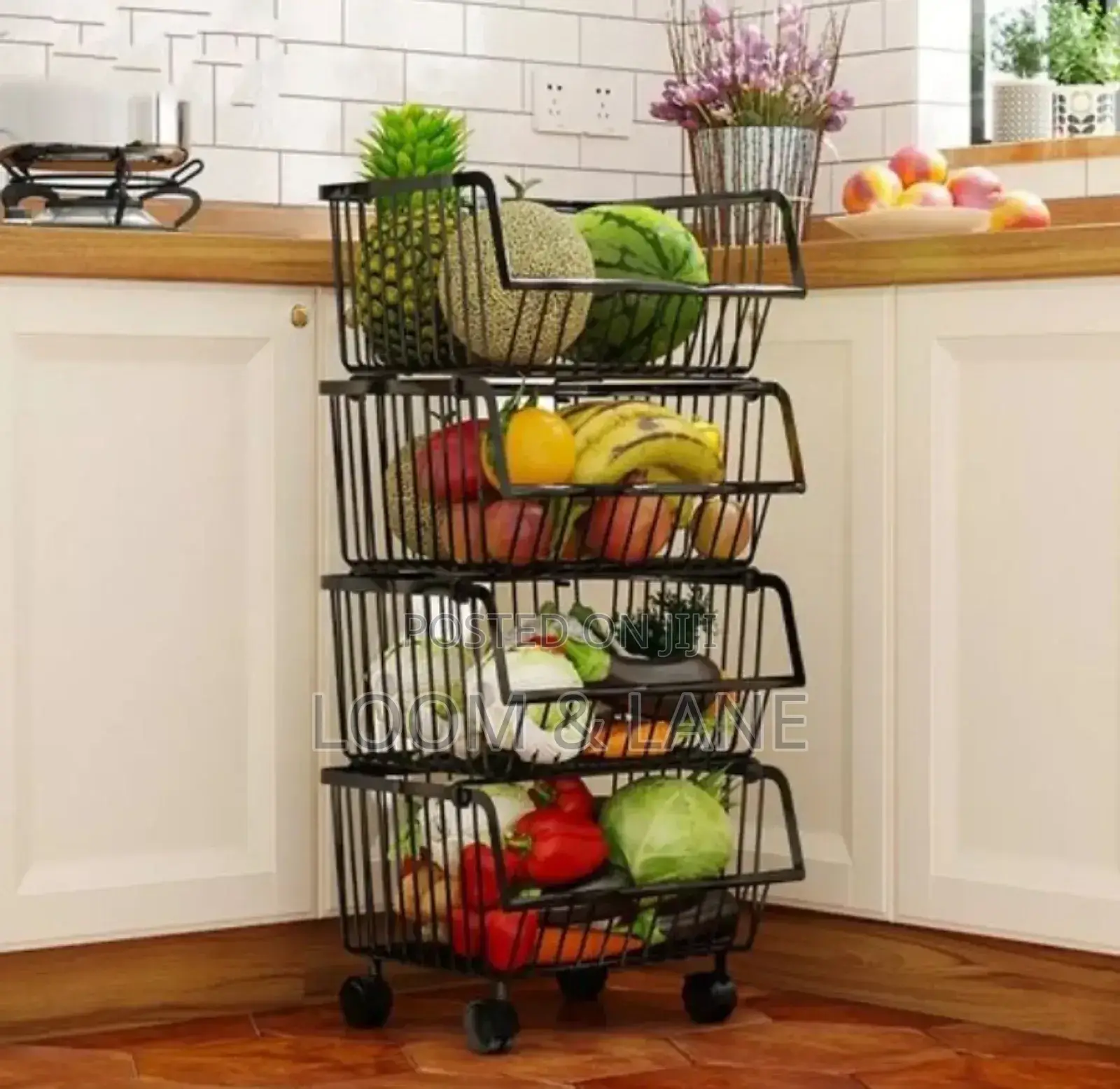 Metallic Pantry Storage Bin Rack Organizer Trolley