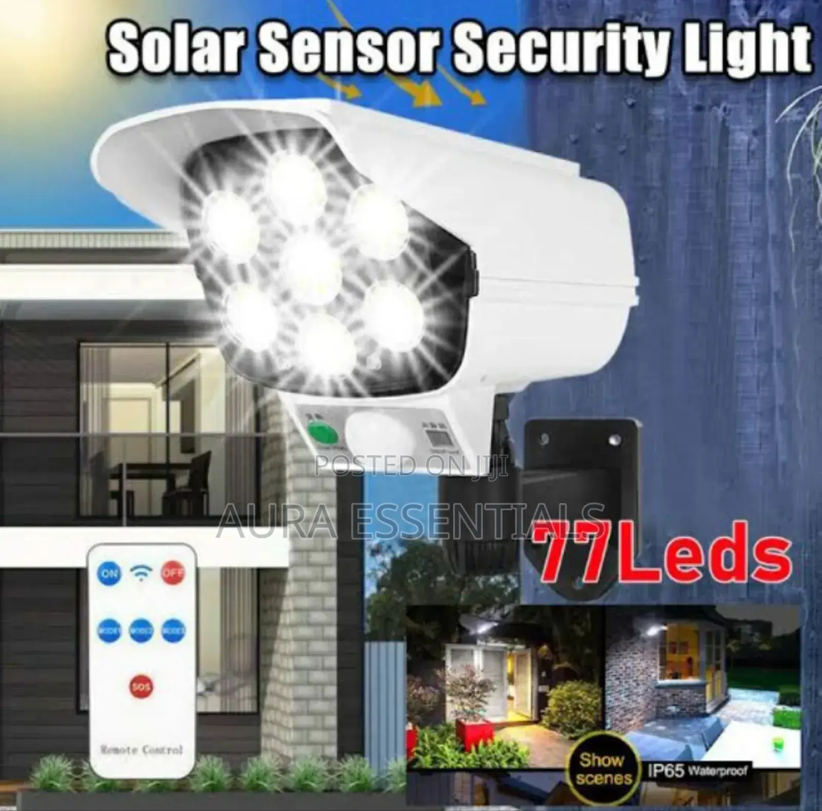 77 LED Solar Security PIR Motion Sensor Light With Remote