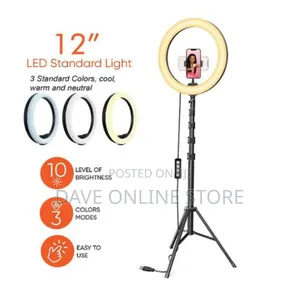 12 Inch Ring Light With Stand, for Tiktok, Youtube, - Black
