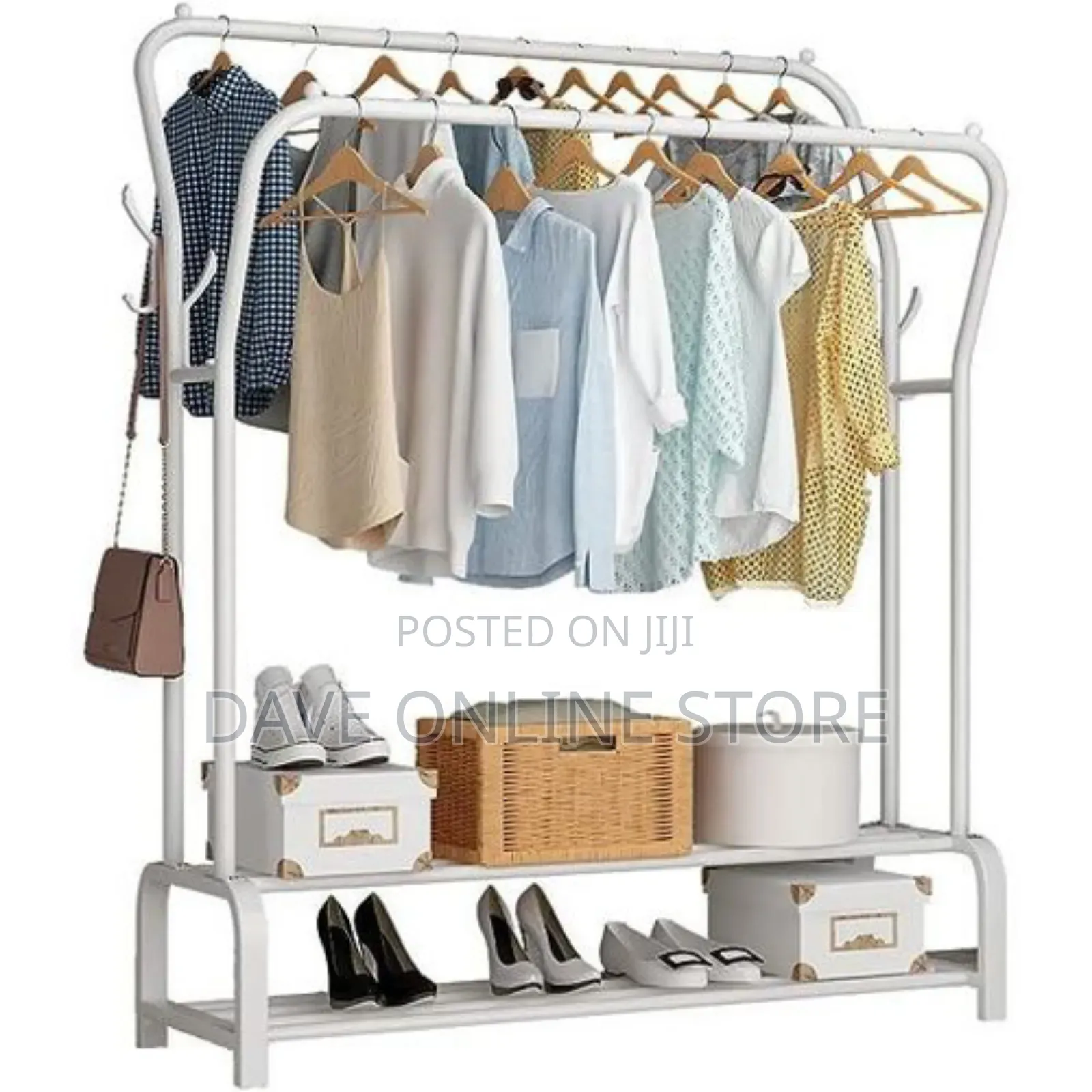 Carbon Steel Double Pole Coat Rack Clothes Drying Rail