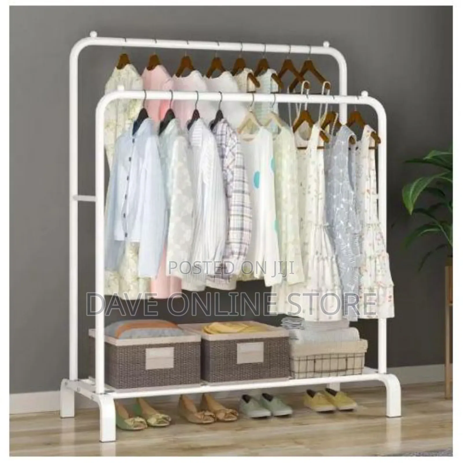 Carbon Steel Double Pole Coat Rack Clothes Drying Rail
