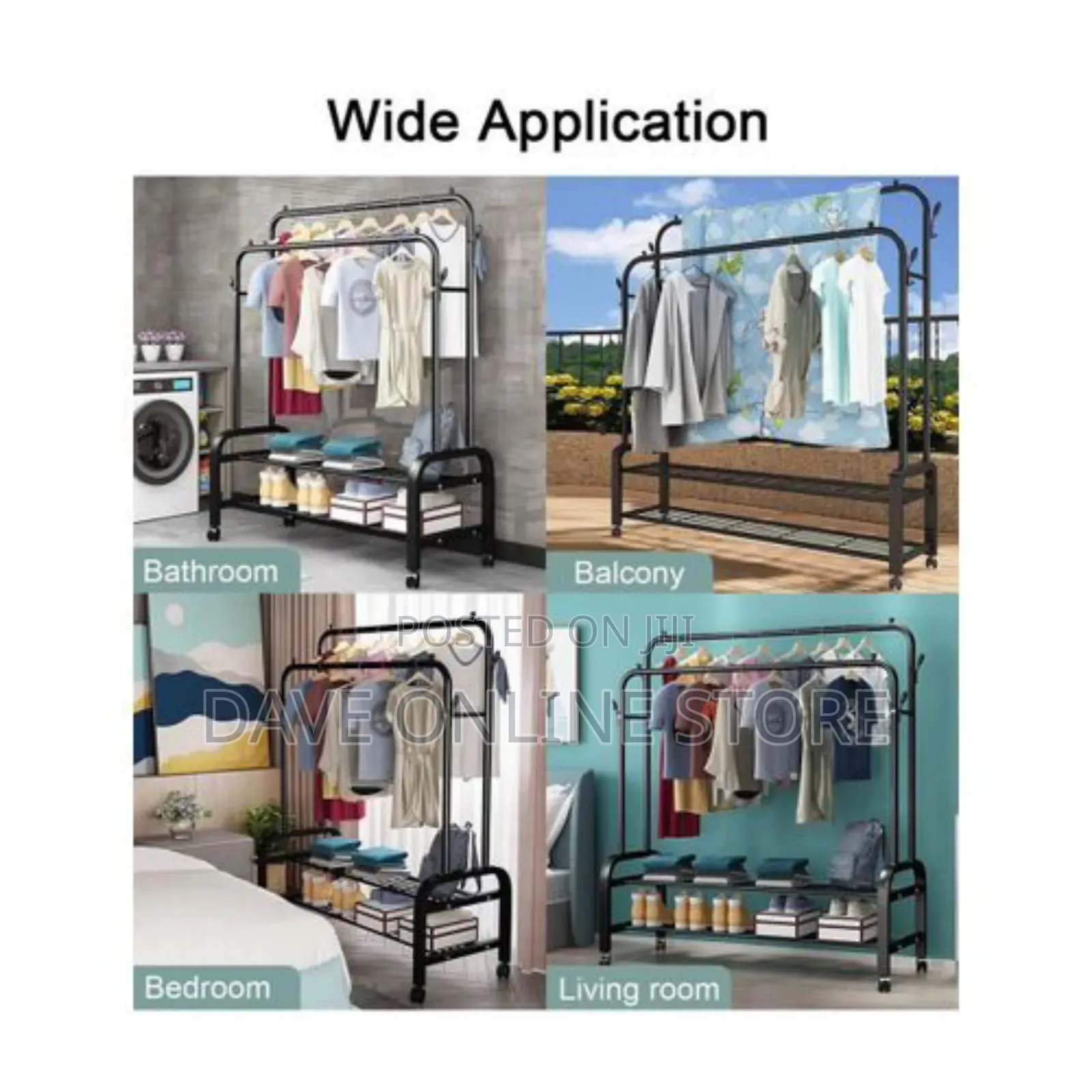 Carbon Steel Double Pole Coat Rack Clothes Drying Rail
