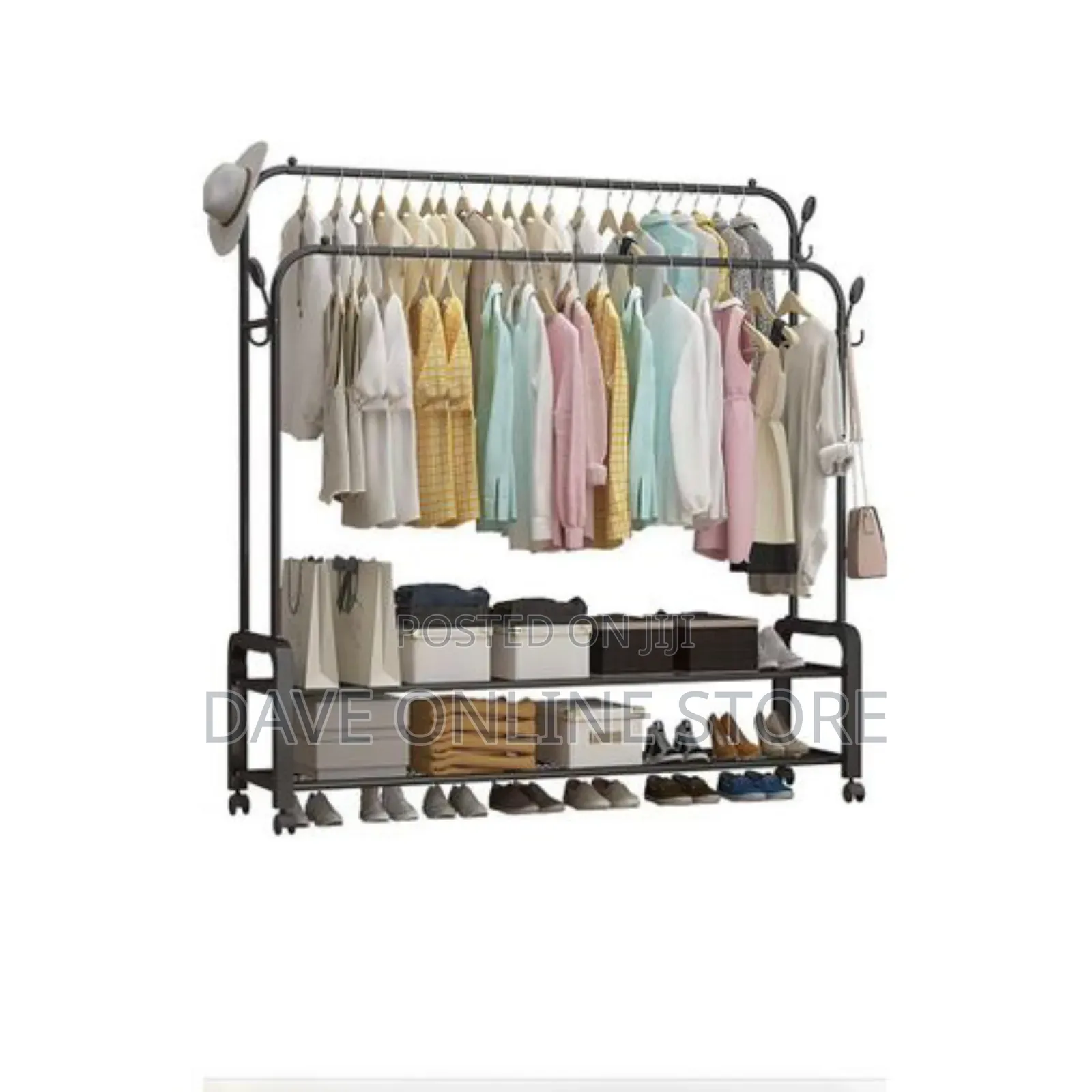 Carbon Steel Double Pole Coat Rack Clothes Drying Rail