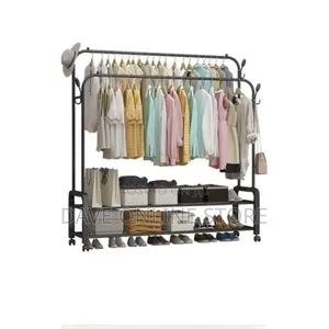 Carbon Steel Double Pole Coat Rack Clothes Drying Rail
