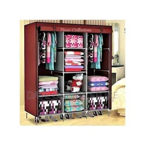 3 Column Cloth Frame Wardrobe - Maroon, Not Assembled.