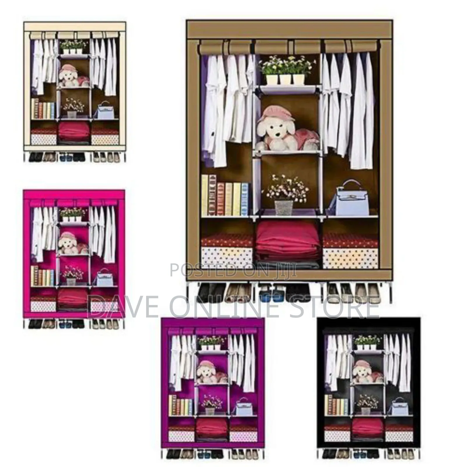 3 Column Cloth Frame Wardrobe Purple
