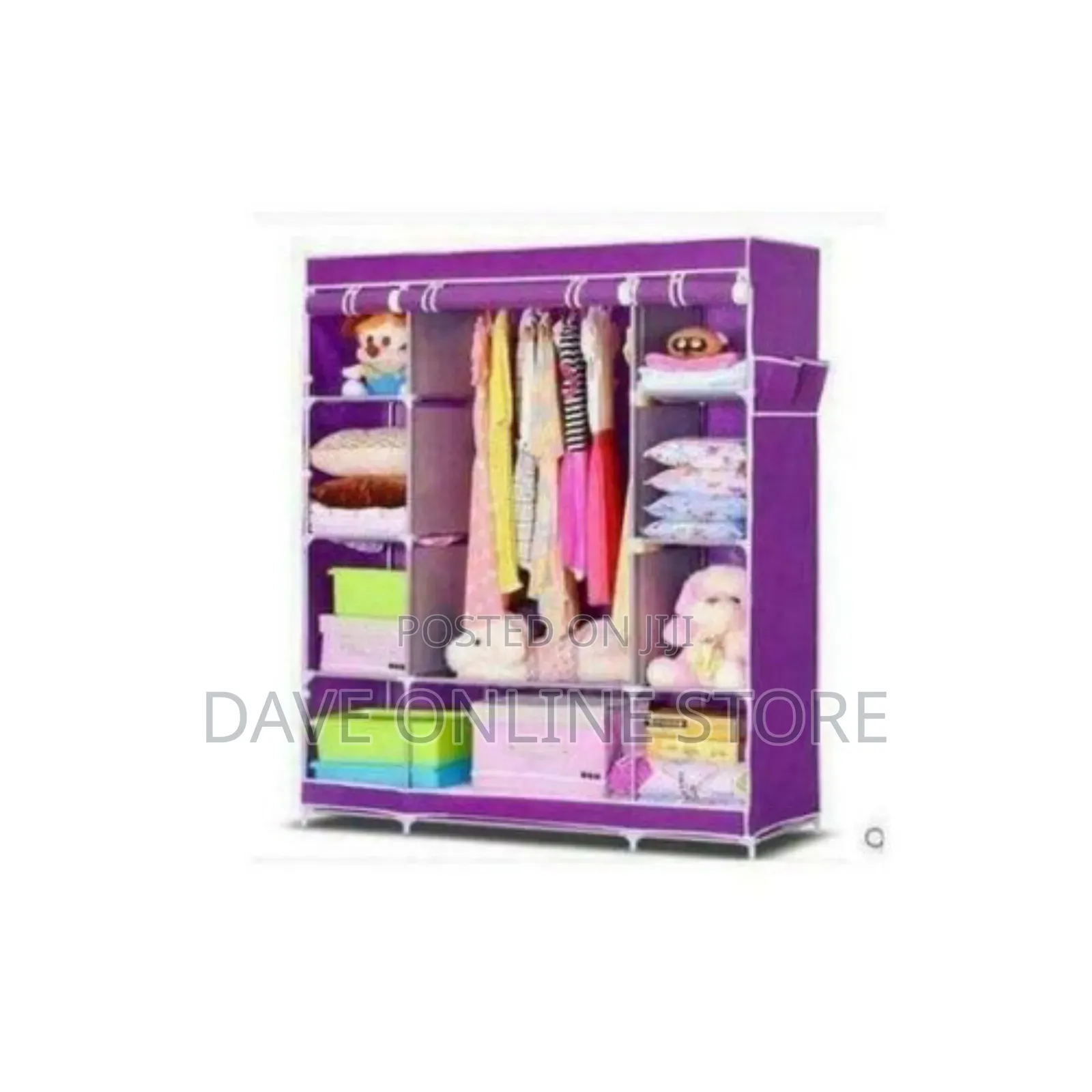 3 Column Cloth Frame Portable Wardrobe Storage - Purple