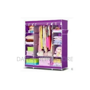 3 Column Cloth Frame Portable Wardrobe Storage - Purple
