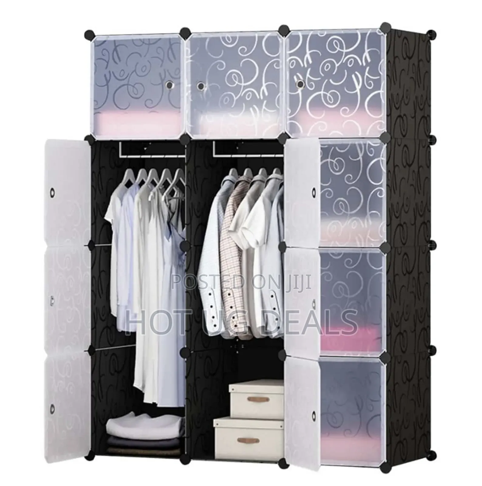 3 Column Plastic Closet - Gray, Black Transparent