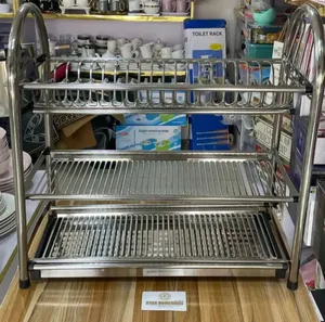 Heavy Duty Stainless Steel 3 Layer Dish Rack With Cutlery