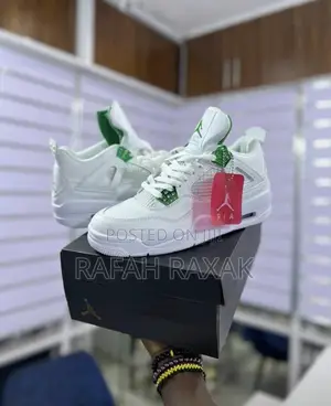 Original Air Jordan 4 Retro White Metallic Green Sneakers