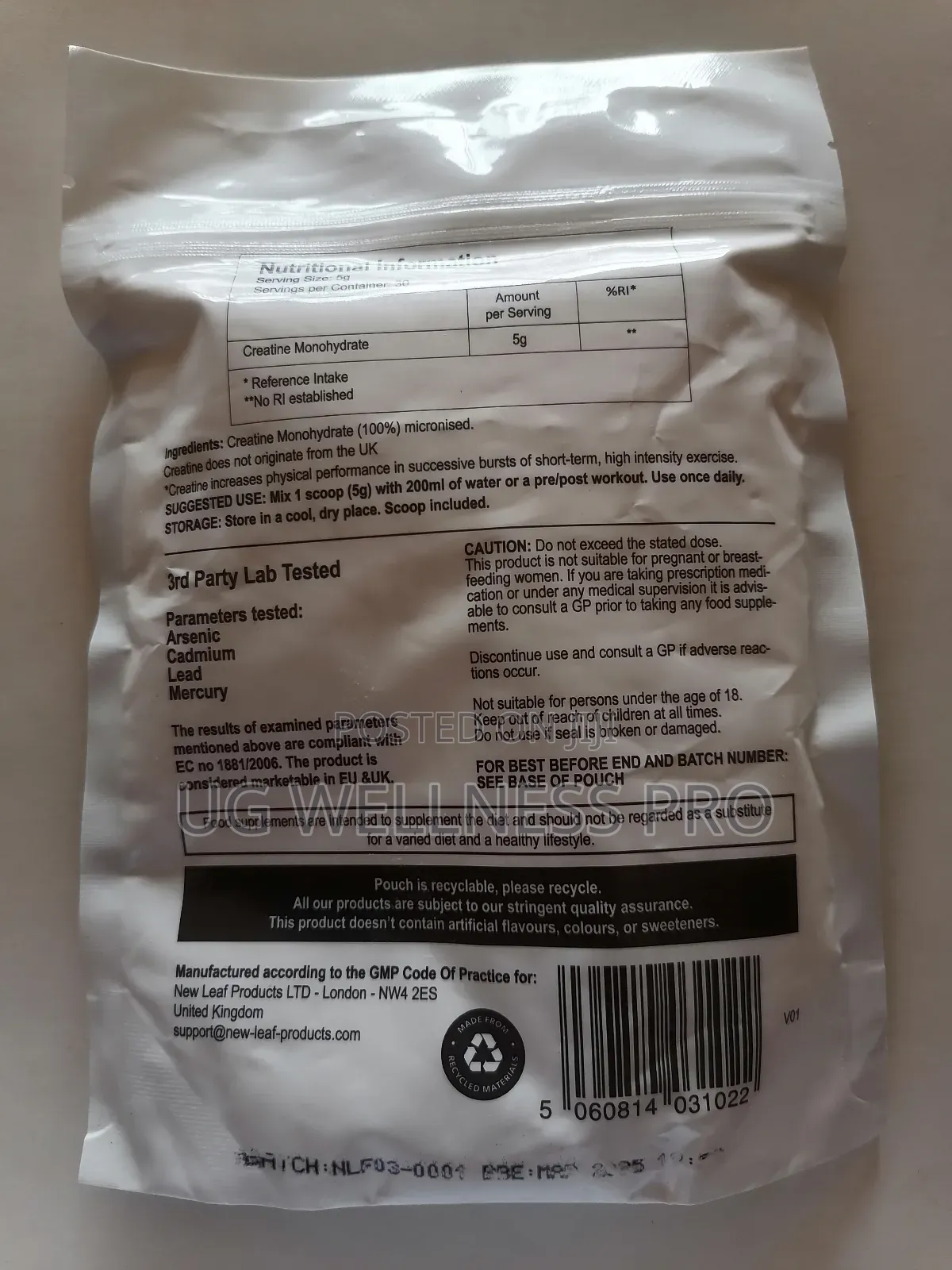 New Leaf Creatine Monohydrate Powder 150g 30 Servings