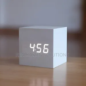 Wooden Style Cubic Square White LED Digital Alarm Clock
