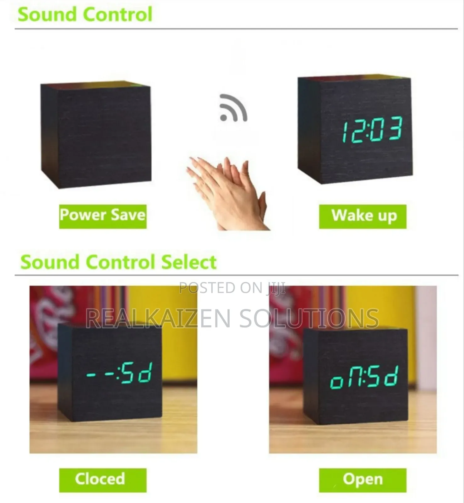 Wooden Style Cubic Square White LED Digital Alarm Clock