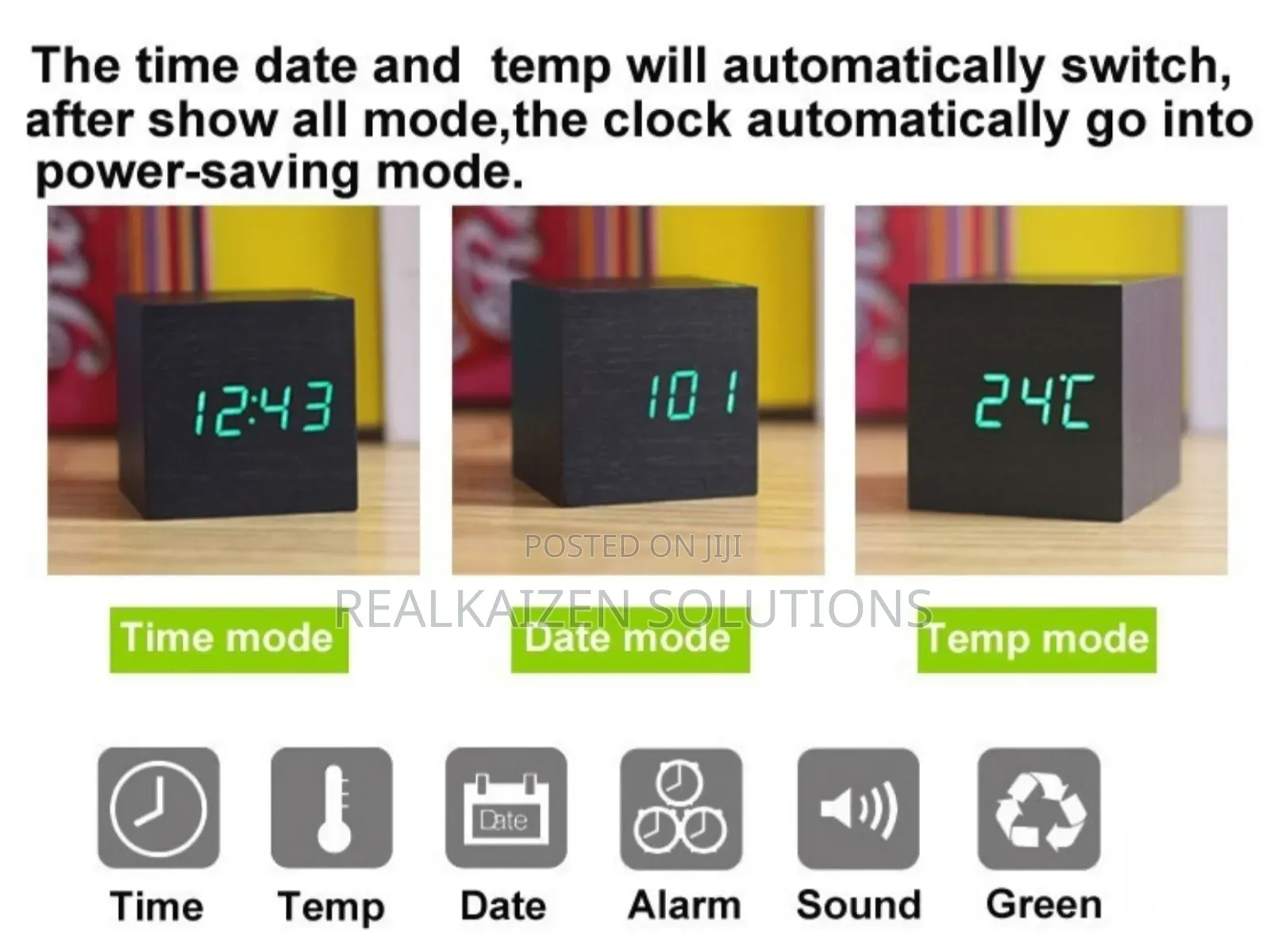 Wooden Style Cubic Square White LED Digital Alarm Clock