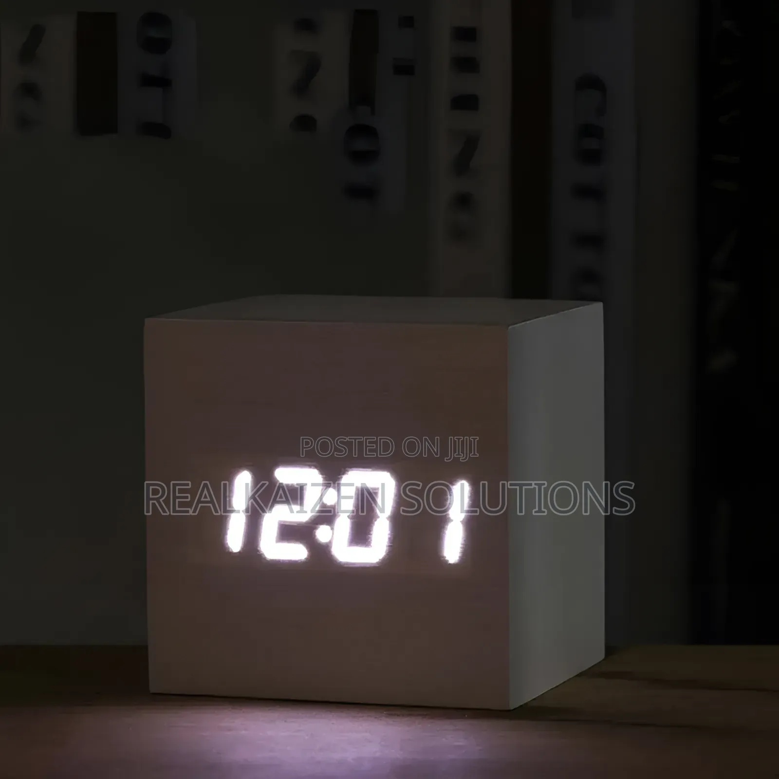 Wooden Style Cubic Square White LED Digital Alarm Clock