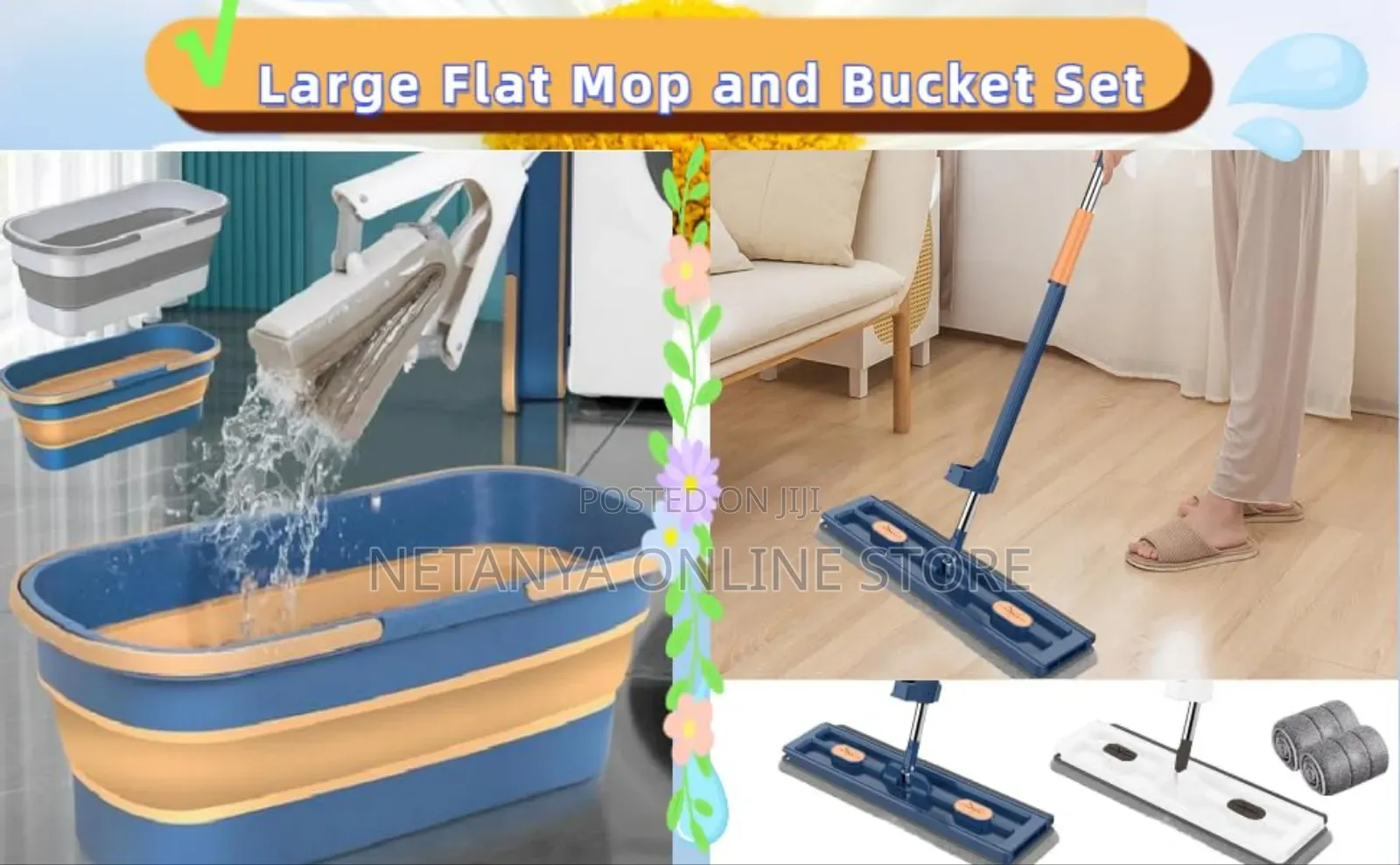 360° Large Flat Mop With Foldable Bucket