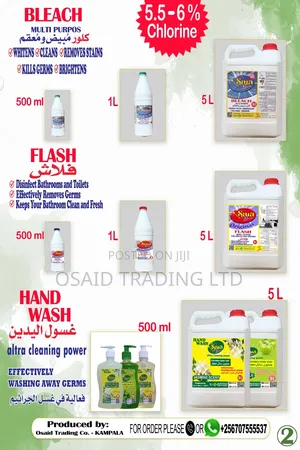 High Quality Detergents , Liquid Soap, Bleach, Flash Etc